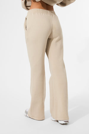 Kaiia Logo Wide Leg Sweat Pants in Stone