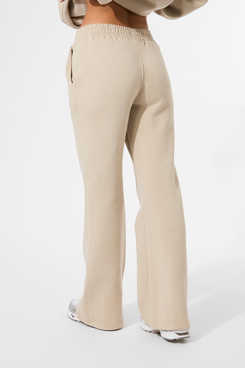 Kaiia Logo Wide Leg Sweat Pants in Stone