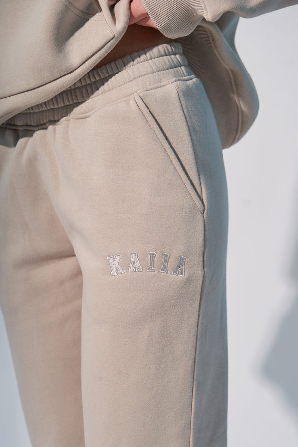 Kaiia Logo Wide Leg Sweat Pants in Stone