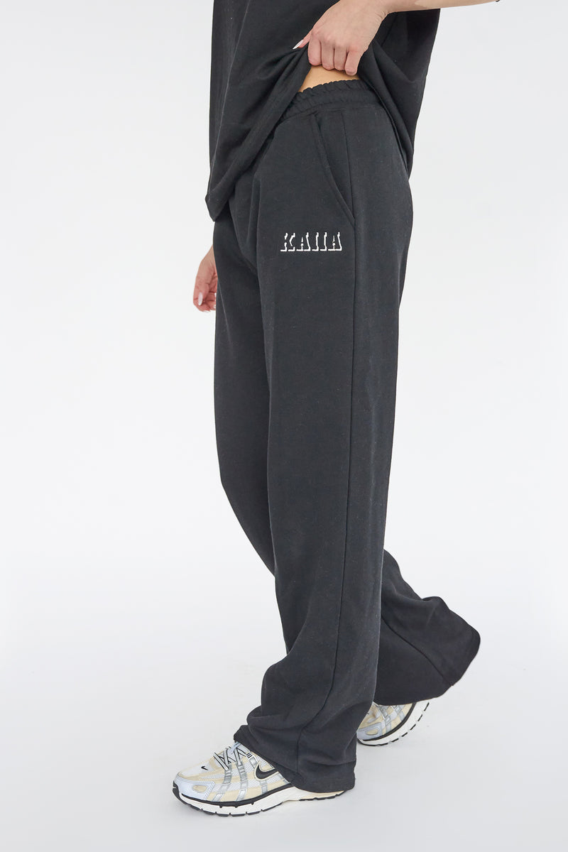 Kaiia Shadow Logo Wide Leg Sweat Pants Black