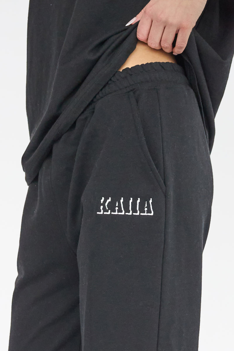Kaiia Shadow Logo Wide Leg Sweat Pants Black