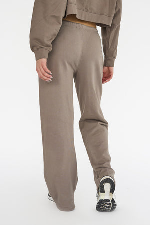 Kaiia Sport Distressed Applique Wide Leg Sweat Pants Mushroom