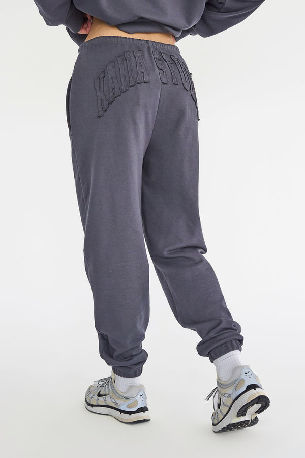 Kaiia Studio Distressed Applique Cuffed Joggers Dark Grey