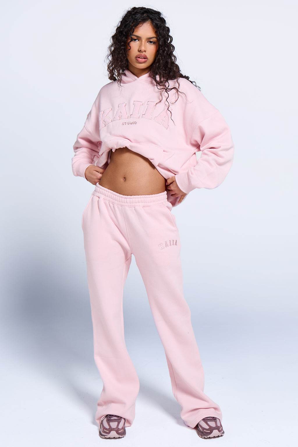 Kaiia Logo Wide Leg Sweat Pants Baby Pink | Kaiia