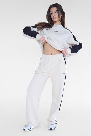 Kaiia Studio Contrast Panel Wide Leg Sweat Pants Stone & Black