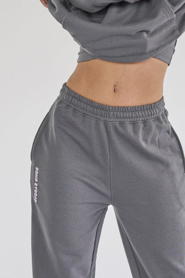Kaiia Studio Bubble Logo Wide Leg Sweat Pants Dark Grey & Lilac