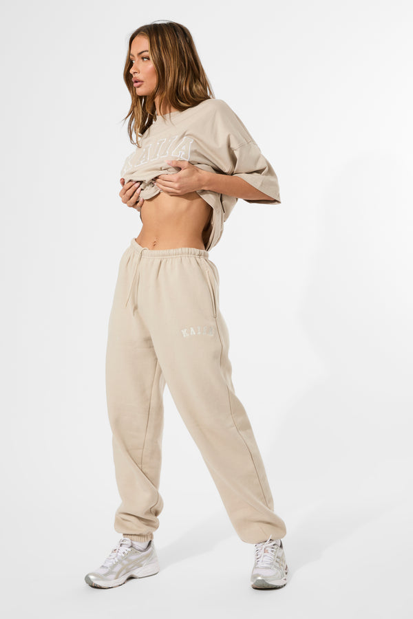 Kaiia Logo Cuffed Joggers Stone