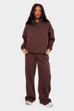 Kaiia Logo Wide Leg Joggers Mocha