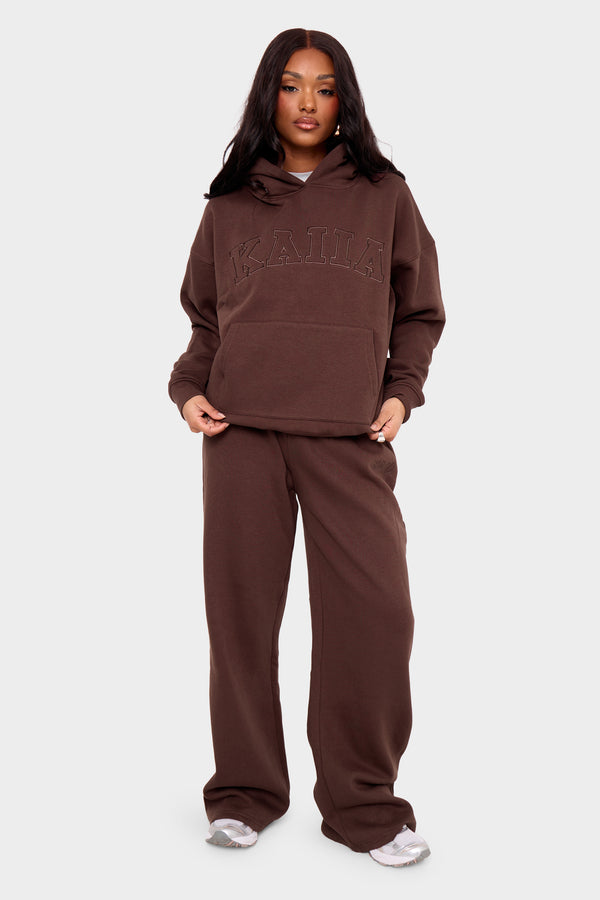 Kaiia Logo Wide Leg Joggers Mocha
