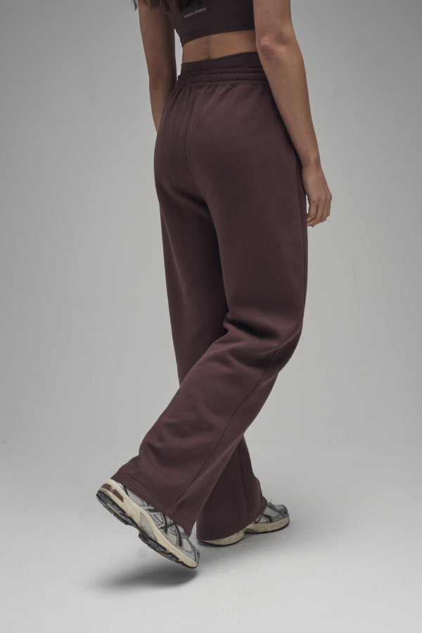 Kaiia Logo Wide Leg Joggers Mocha