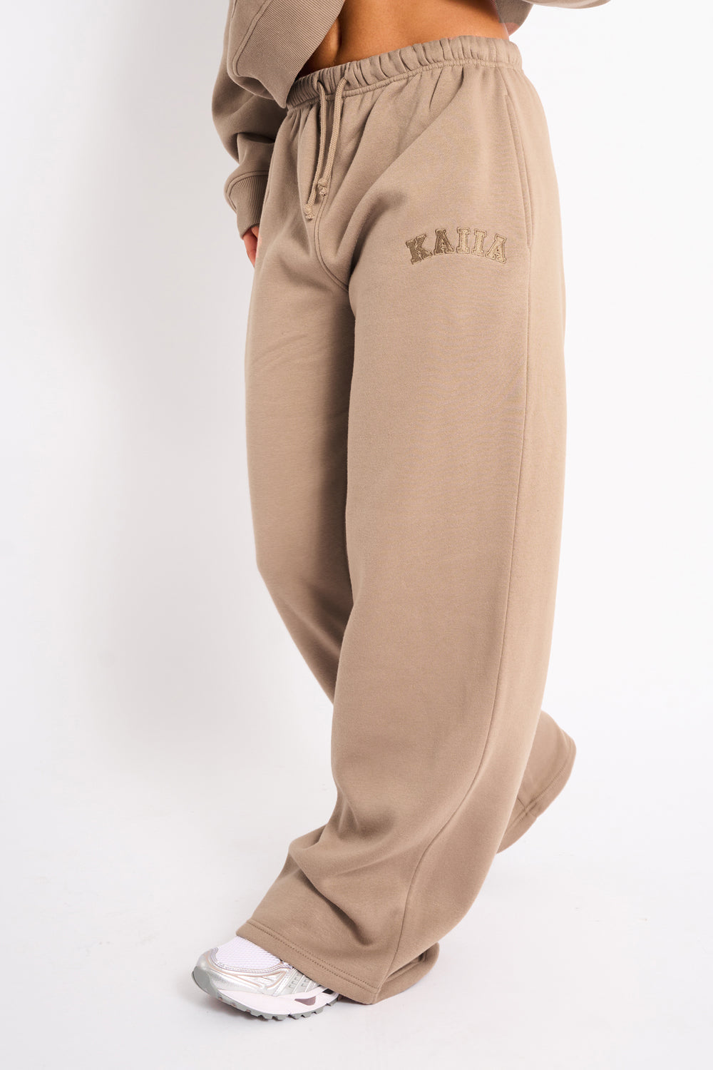 Kaiia Logo Wide Leg Joggers Latte