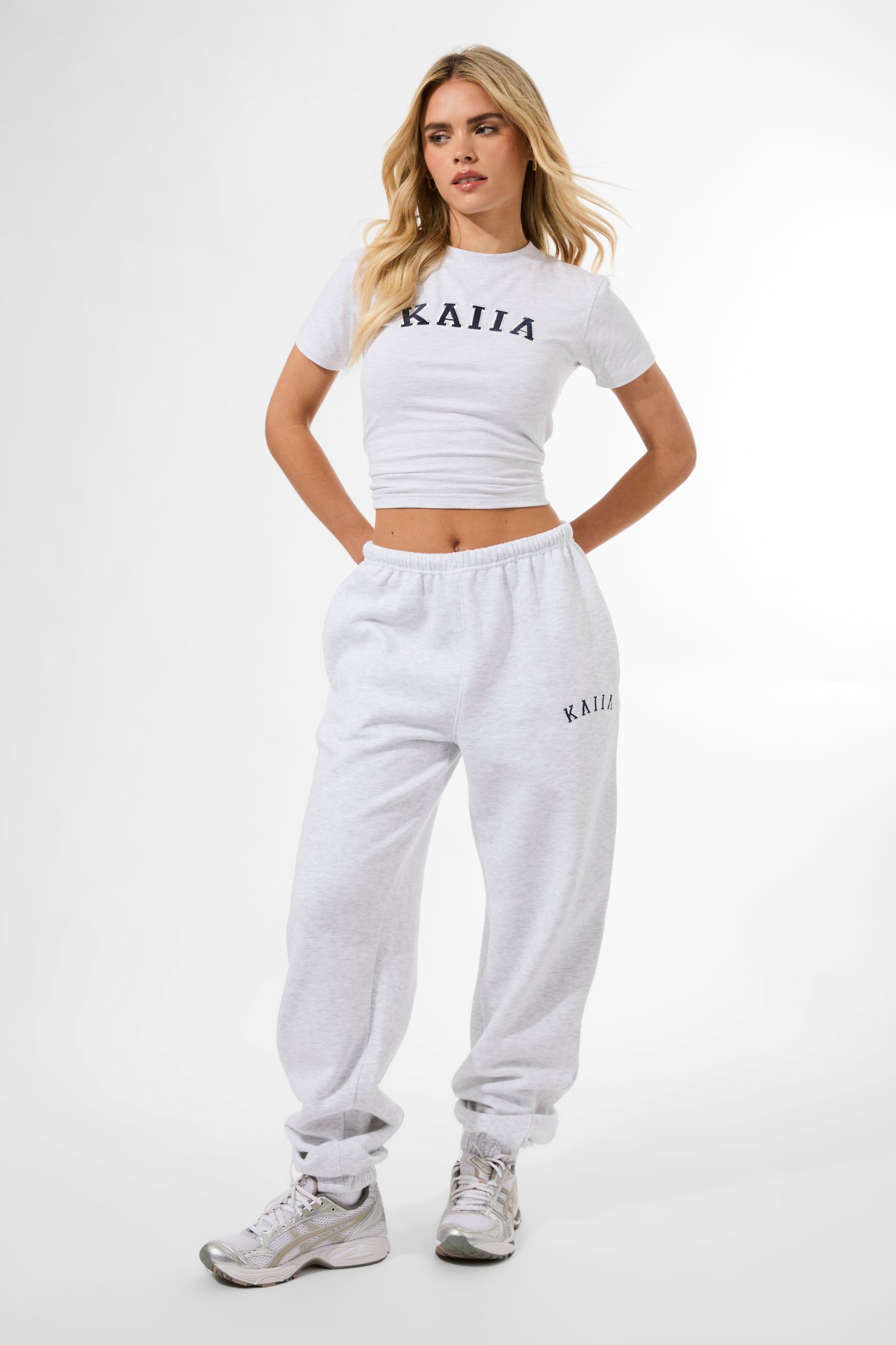 Kaiia Logo Cuffed Joggers Light Grey Marl Kaiia