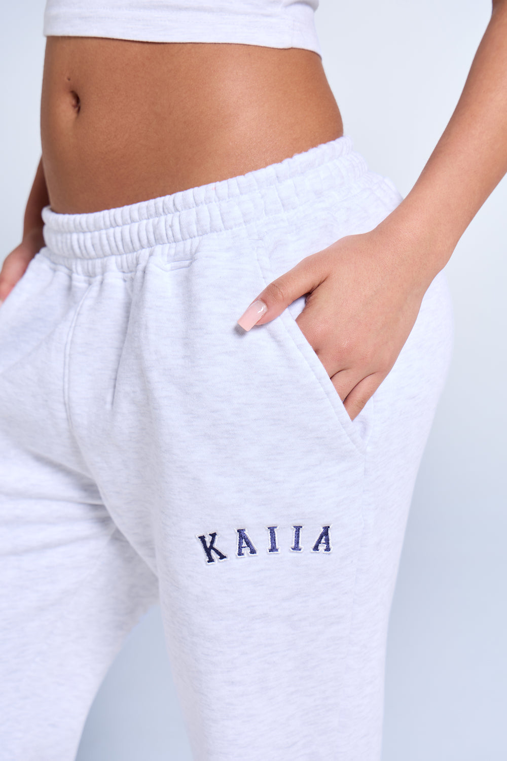 Kaiia Logo Wide Leg Sweat Pants Light Grey Marl & Navy