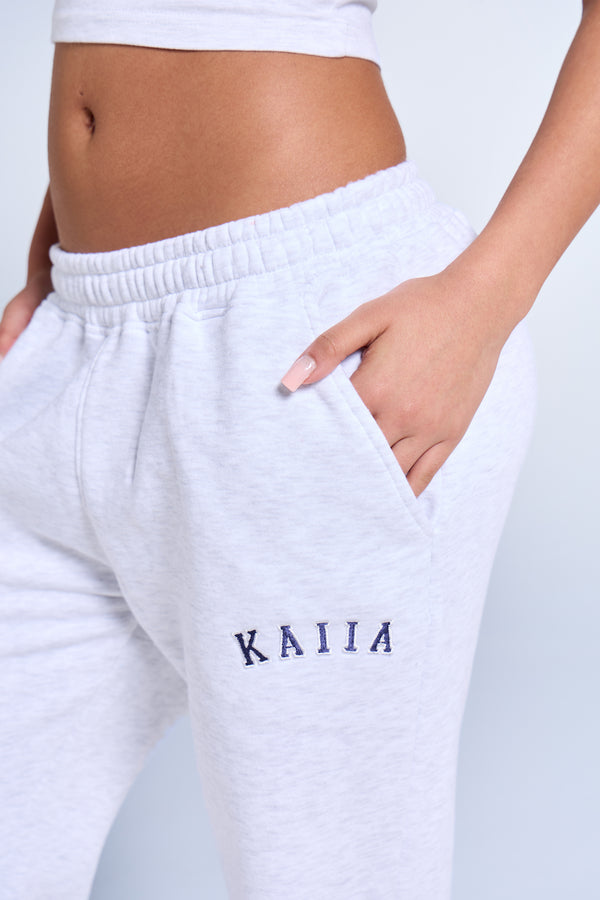 Kaiia Logo Wide Leg Sweat Pants Light Grey Marl & Navy