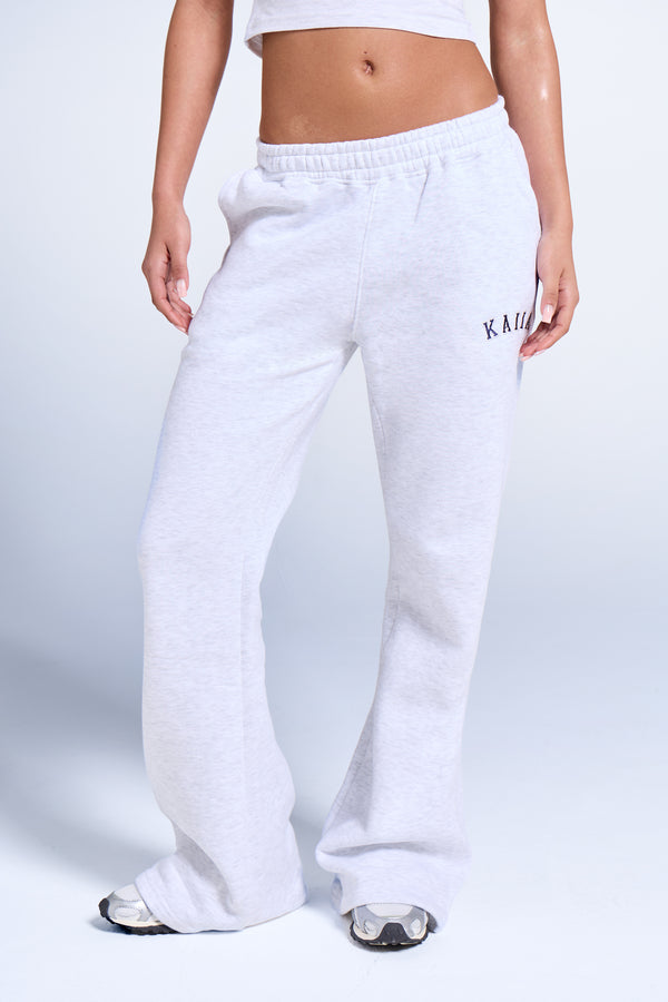 Kaiia Logo Wide Leg Sweat Pants Light Grey Marl & Navy
