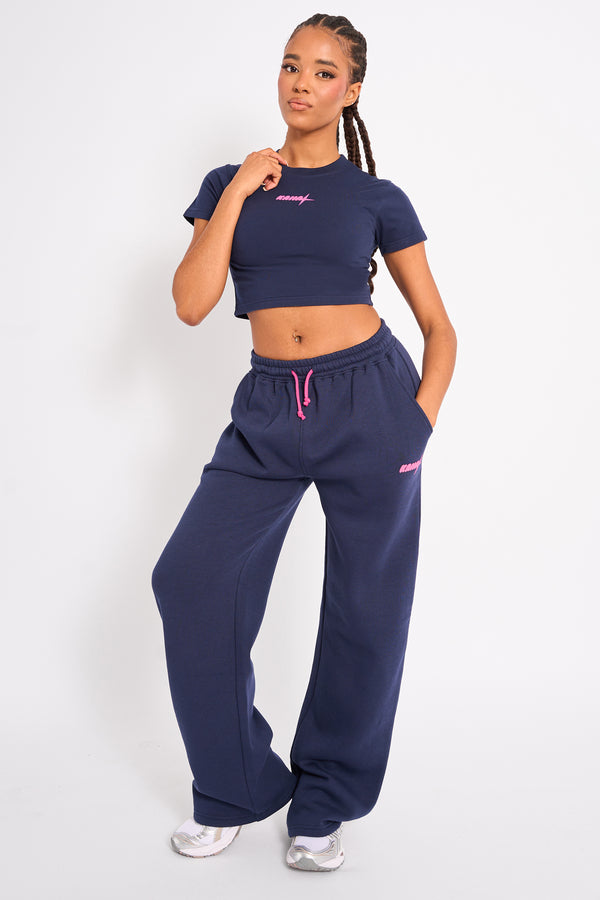 Kaiia Star Wide Leg Joggers Navy & Pink