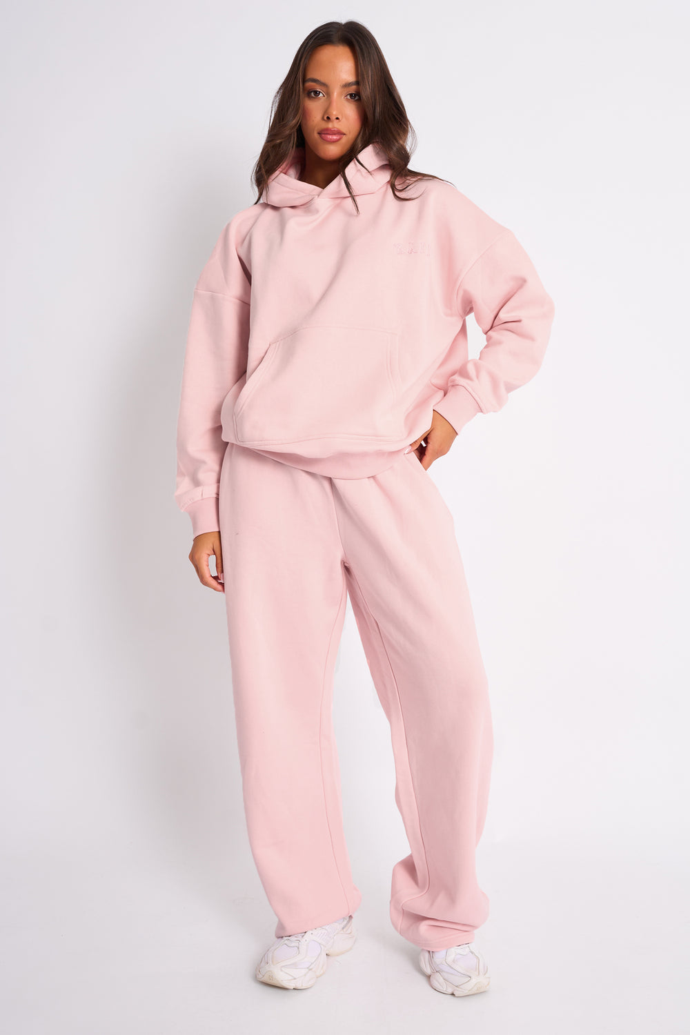 Kaiia Embossed Wide Leg Joggers Pale Pink
