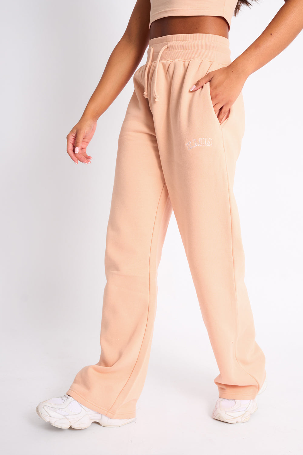 Kaiia Logo Wide Leg Joggers Apricot