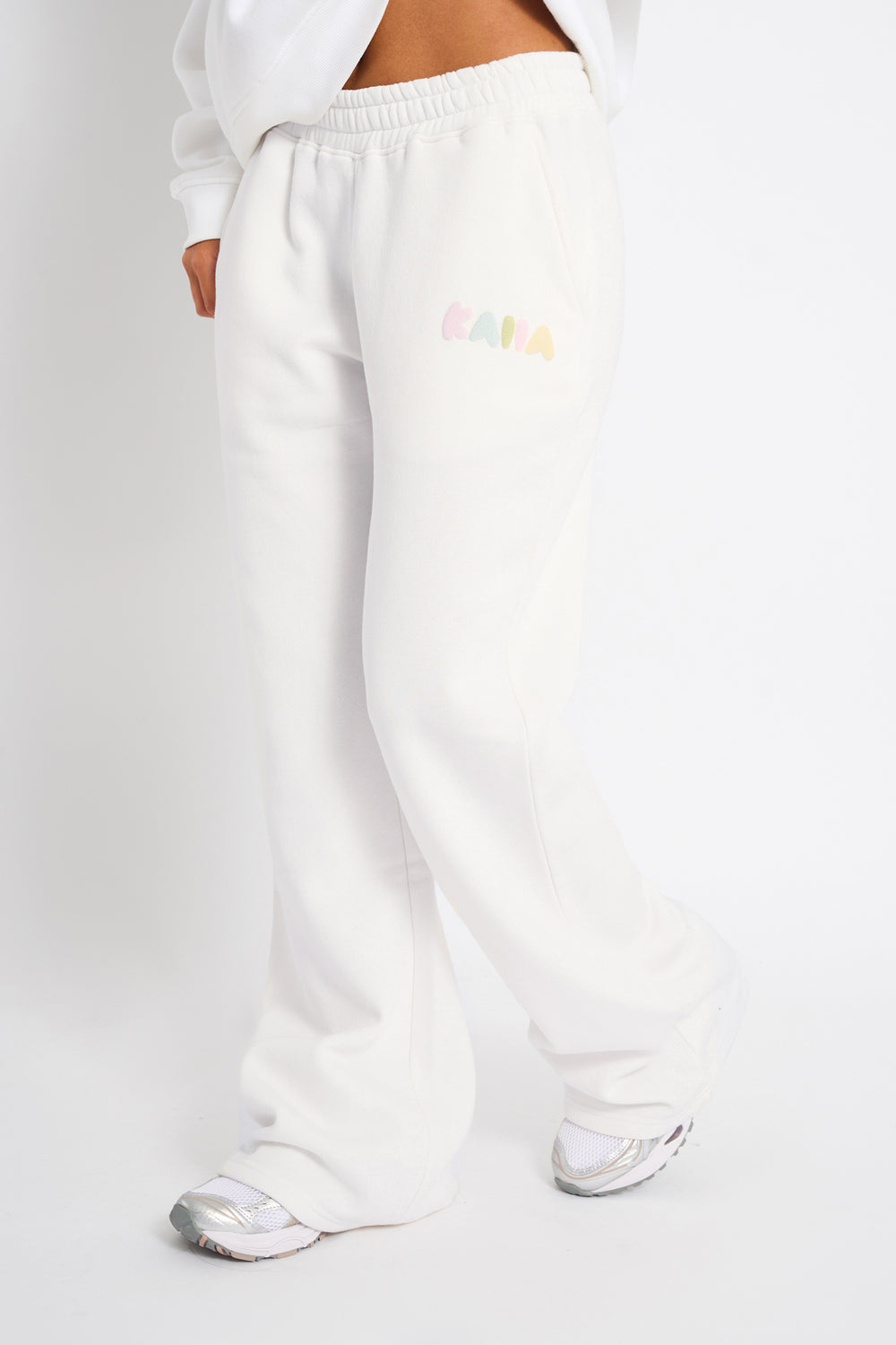 Kaiia Bubble Wide Leg Joggers Off White & Rainbow