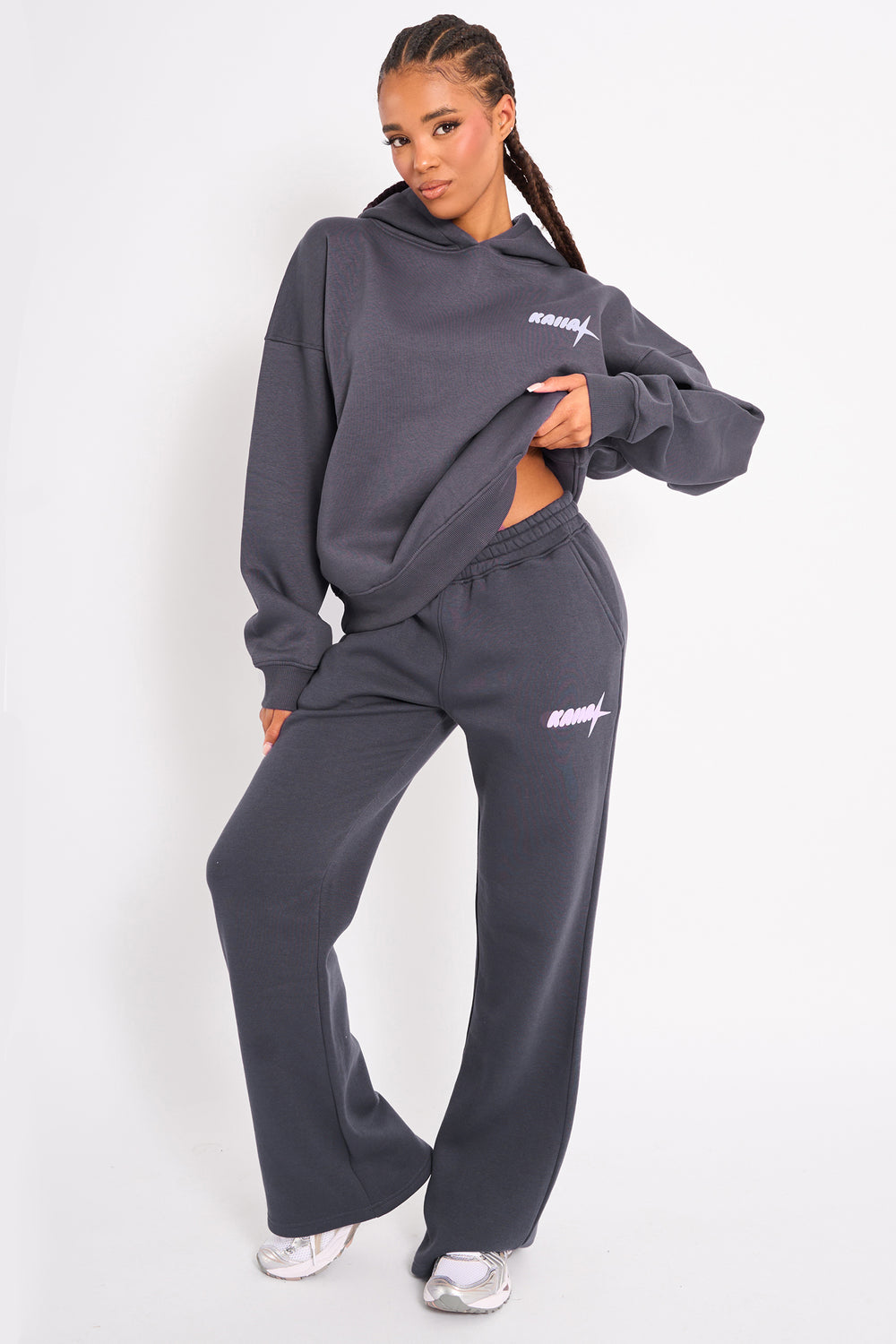 Kaiia Star Wide Leg Joggers Charcoal