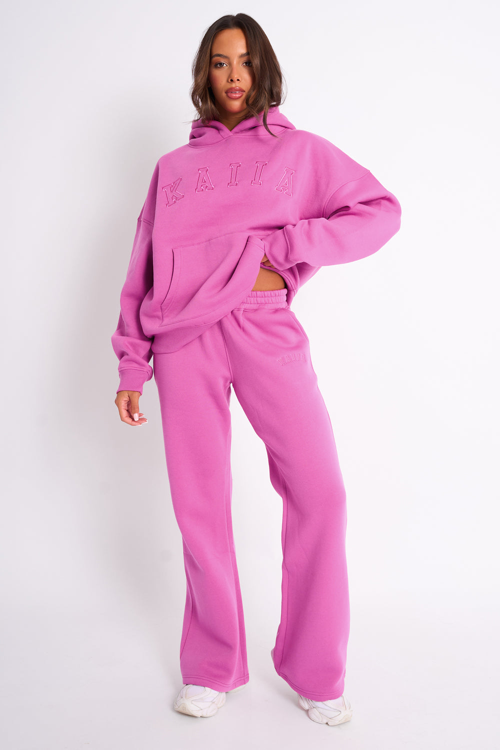 Kaiia Logo Wide Leg Joggers Bubblegum Pink
