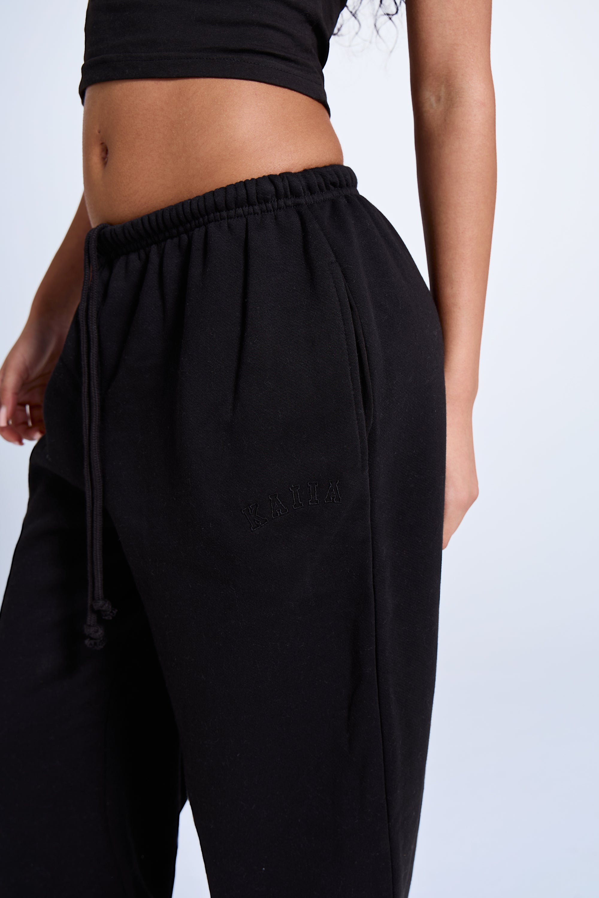Kaiia Logo Wide Leg Joggers Black | Kaiia