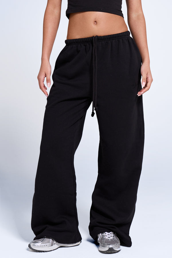 Kaiia Logo Wide Leg Joggers Black On Black