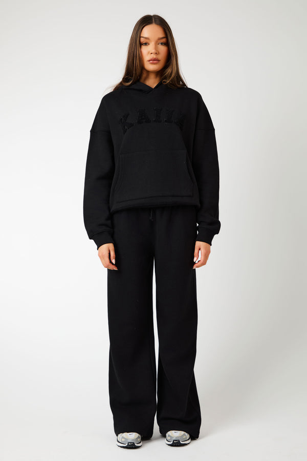 Kaiia Logo Wide Leg Joggers Black On Black