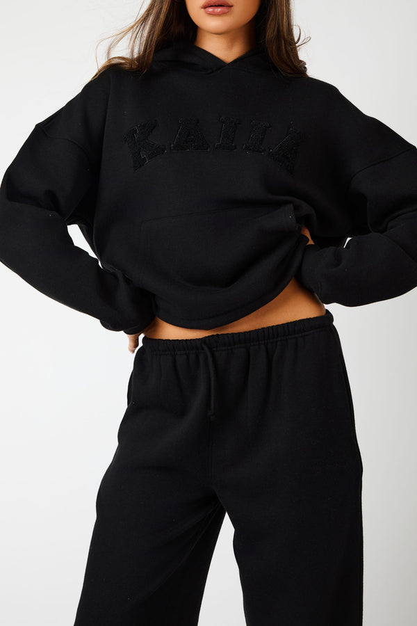 Kaiia Logo Wide Leg Joggers Black On Black