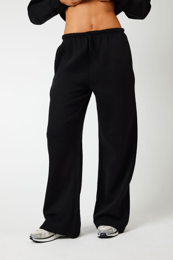 Kaiia Logo Wide Leg Joggers Black On Black
