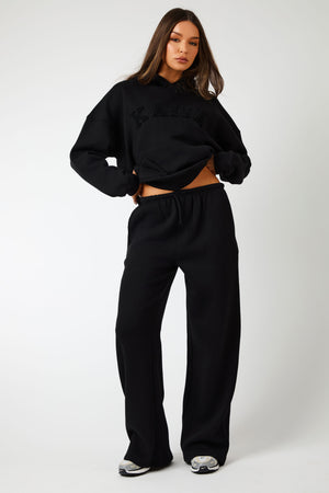 Kaiia Logo Wide Leg Joggers Black On Black