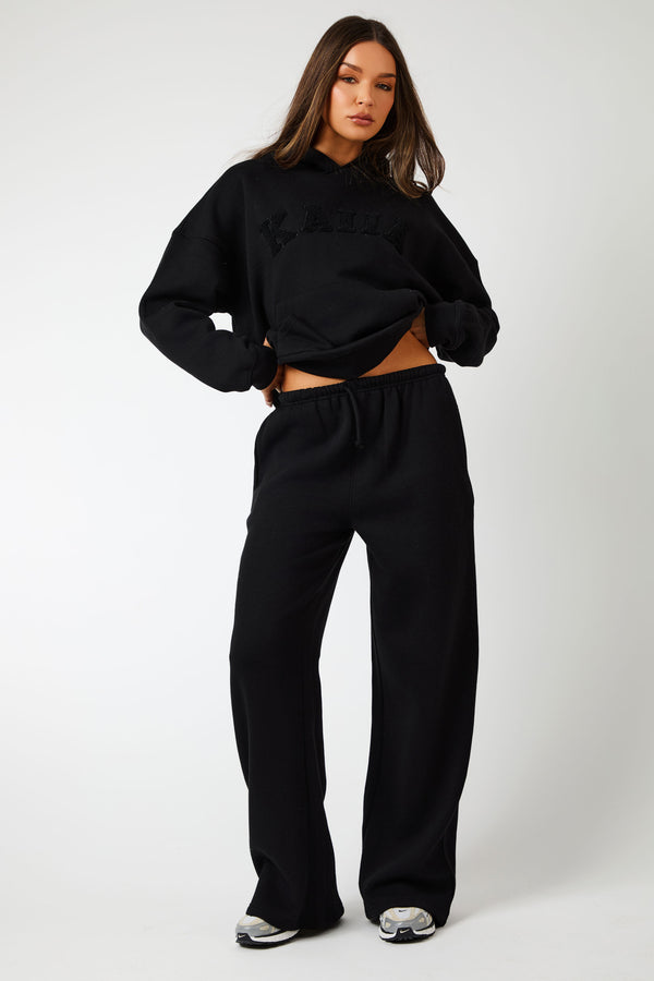 Kaiia Logo Wide Leg Joggers Black On Black