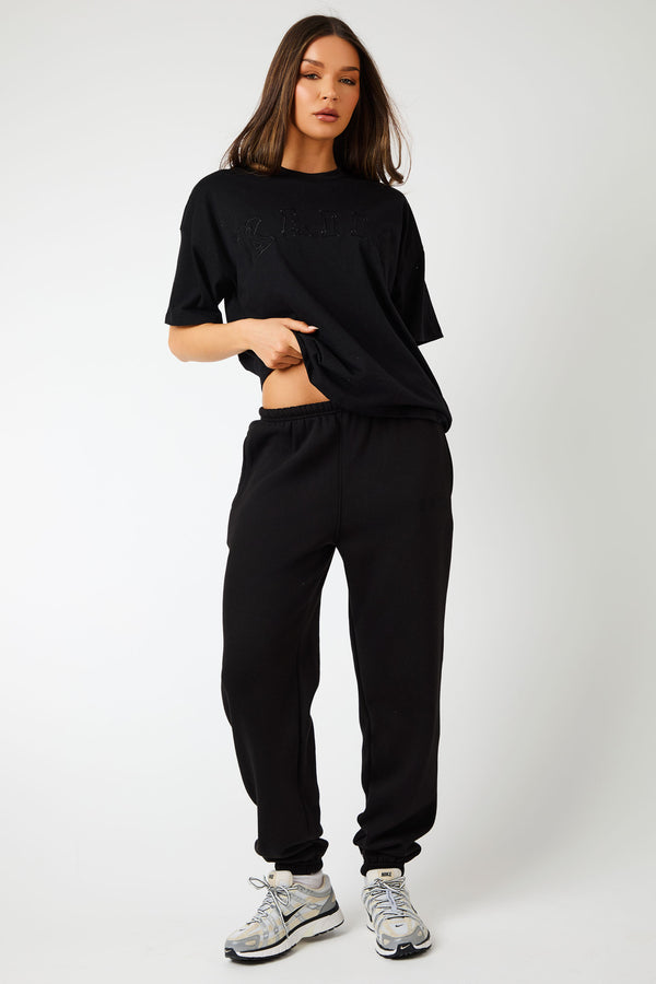 Kaiia Logo Cuffed Joggers Black On Black