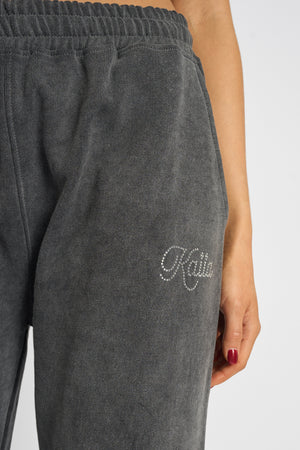 Kaiia Studio Diamante Acid Wash Wide Leg Joggers Dark Grey