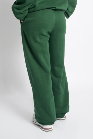 Kaiia Snowflake Logo Ribbed Waistband Wide Leg Joggers Forest Green