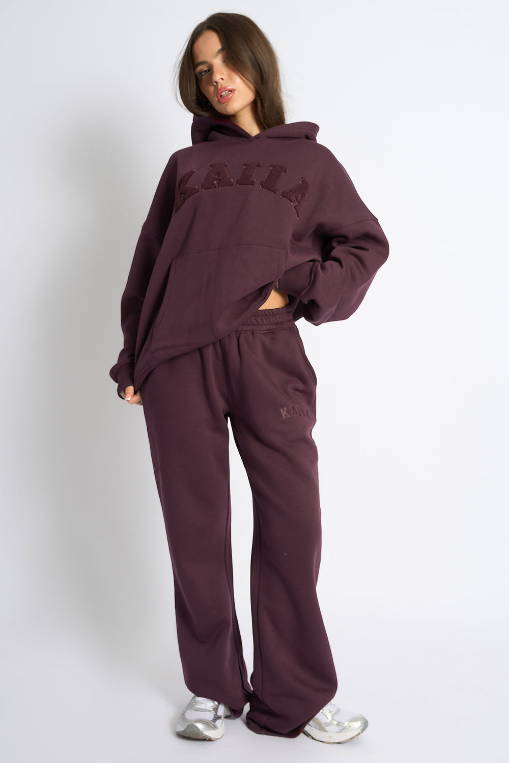 Kaiia Logo Wide Leg Joggers Cherry