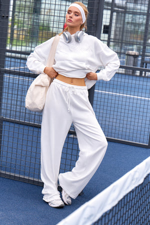 Kaiia Script Logo Wide Leg Joggers White