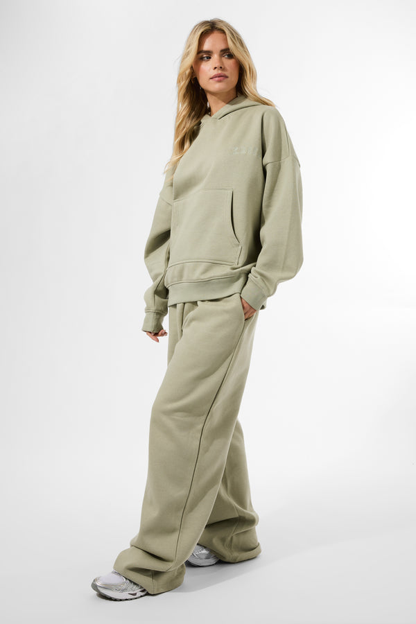 Kaiia Embossed Wide Leg Joggers Light Sage