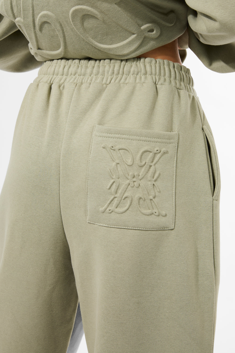 Kaiia Embossed Wide Leg Joggers Light Sage