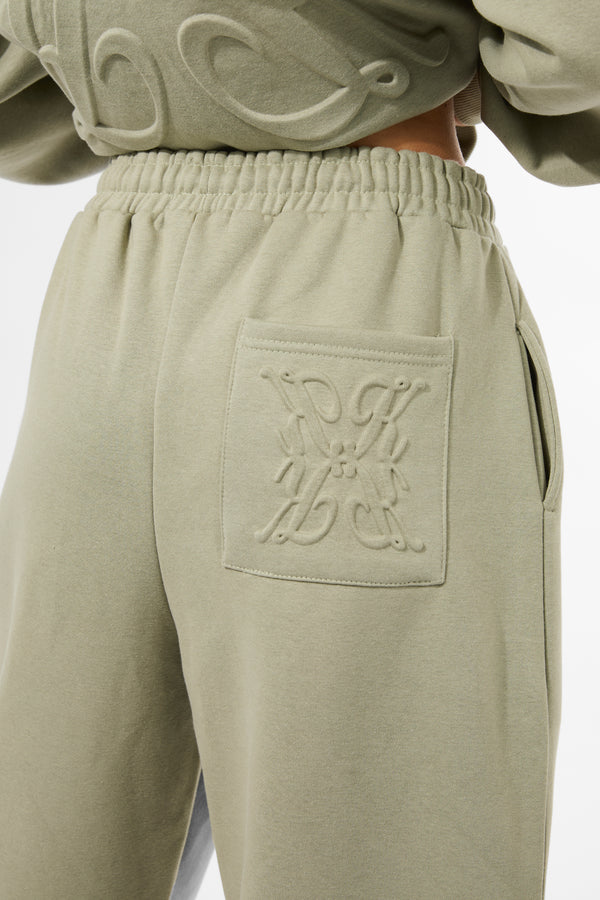 Kaiia Embossed Wide Leg Joggers Light Sage