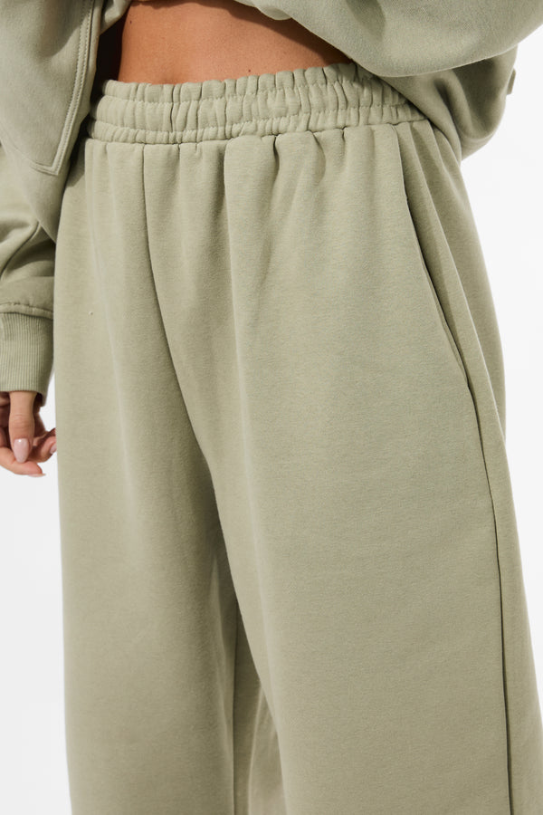 Kaiia Embossed Wide Leg Joggers Light Sage