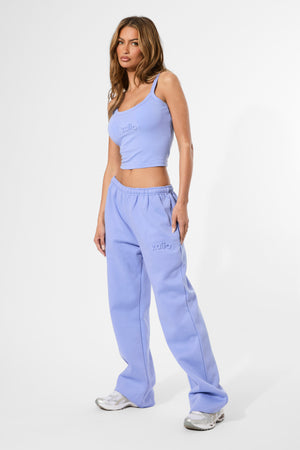 Kaiia Embossed Logo Wide Leg Joggers Cornflower Blue