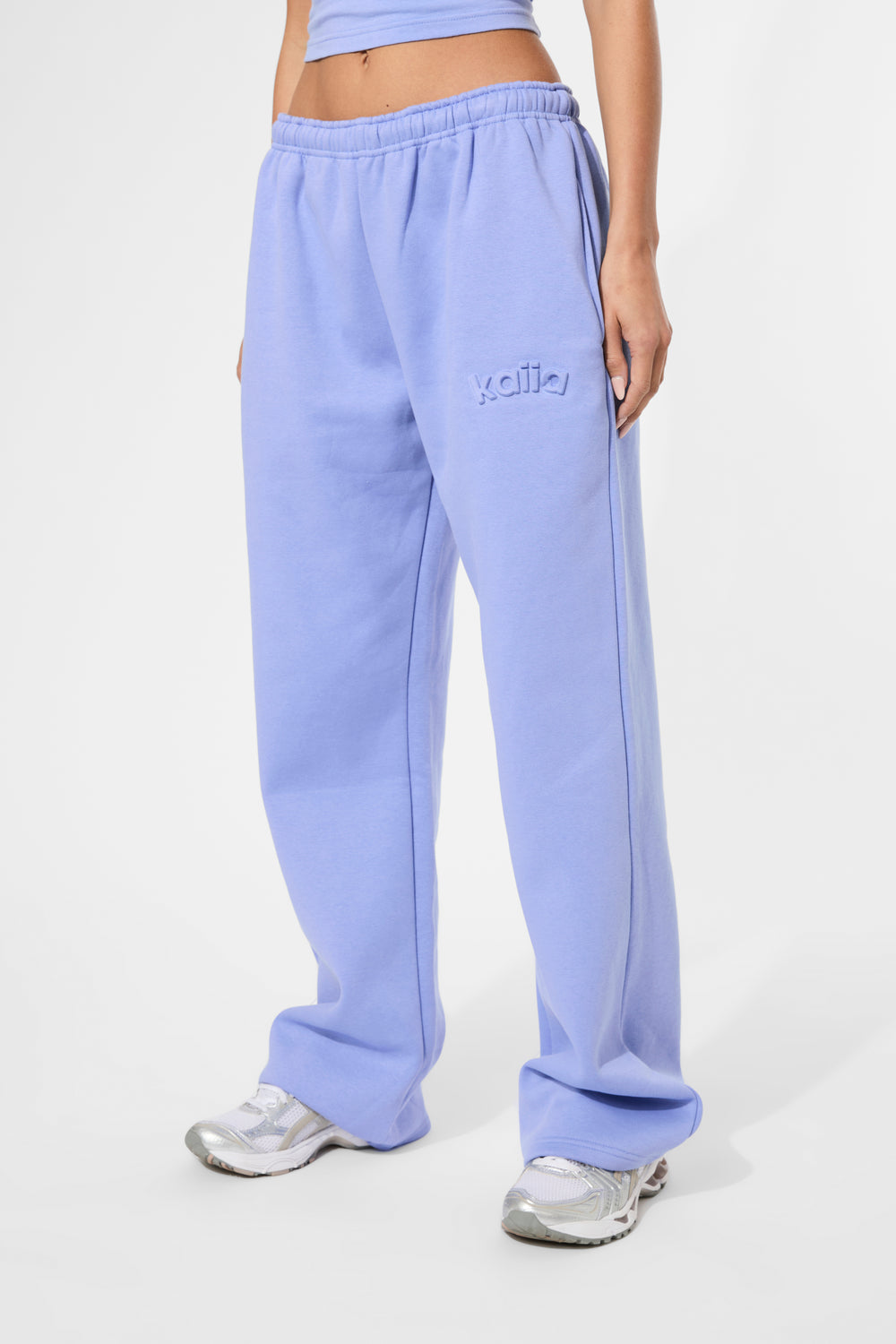 Kaiia Embossed Logo Wide Leg Joggers Cornflower Blue