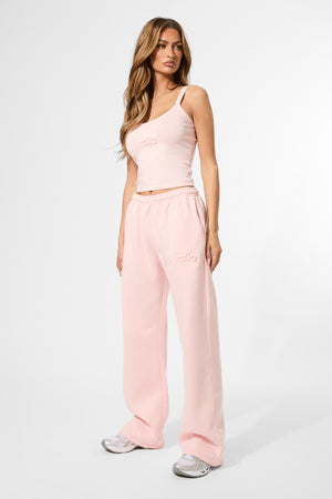 Kaiia Embossed Logo Wide Leg Joggers Sugar Pink