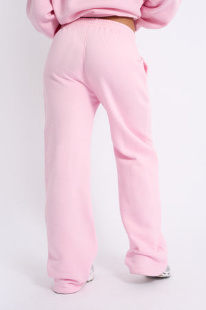 Kaiia Bow Embroidered Wide Leg Joggers Baby Pink & Red