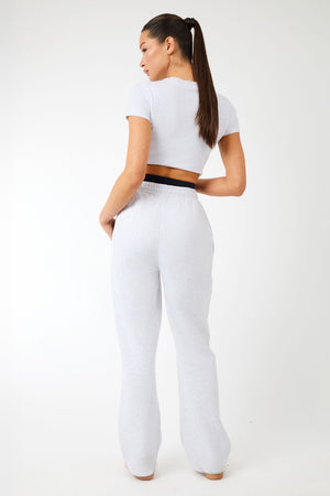 Kaiia Label Logo Exposed Waistband Wide Leg Joggers Light Grey Marl