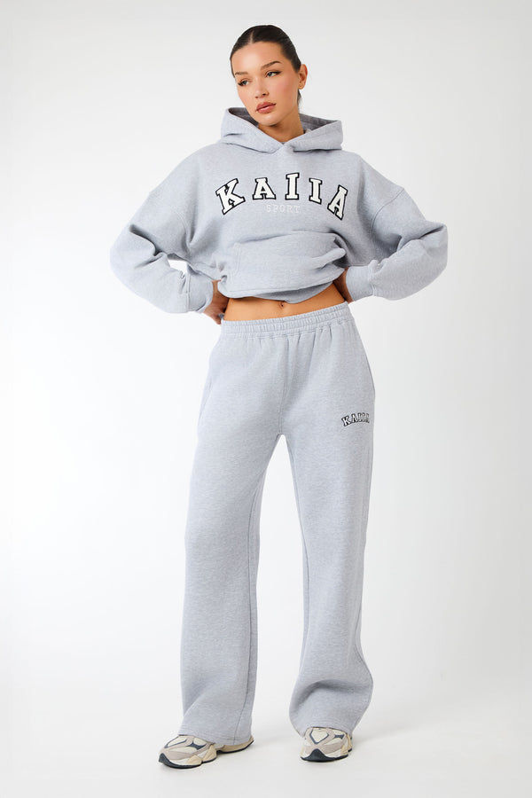 Kaiia Logo Wide Leg Joggers Grey Marl & White