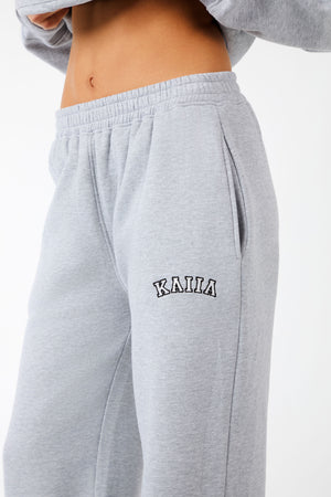 Kaiia Logo Wide Leg Joggers Grey Marl & White