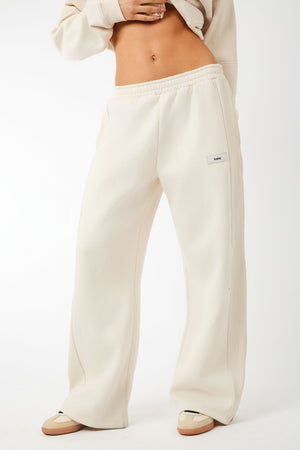 Kaiia Label Logo Rib Panel Wide Leg Joggers Cream