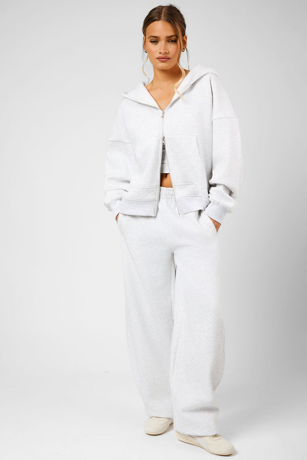 Kaiia Script Logo Oversized Double Ended Zip Through Hoodie Light Grey Marl